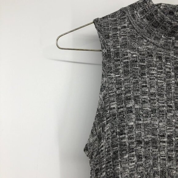 Warehouse one marled grey ribbed knit sleeveless turtleneck ruched sides - Picture 9 of 13